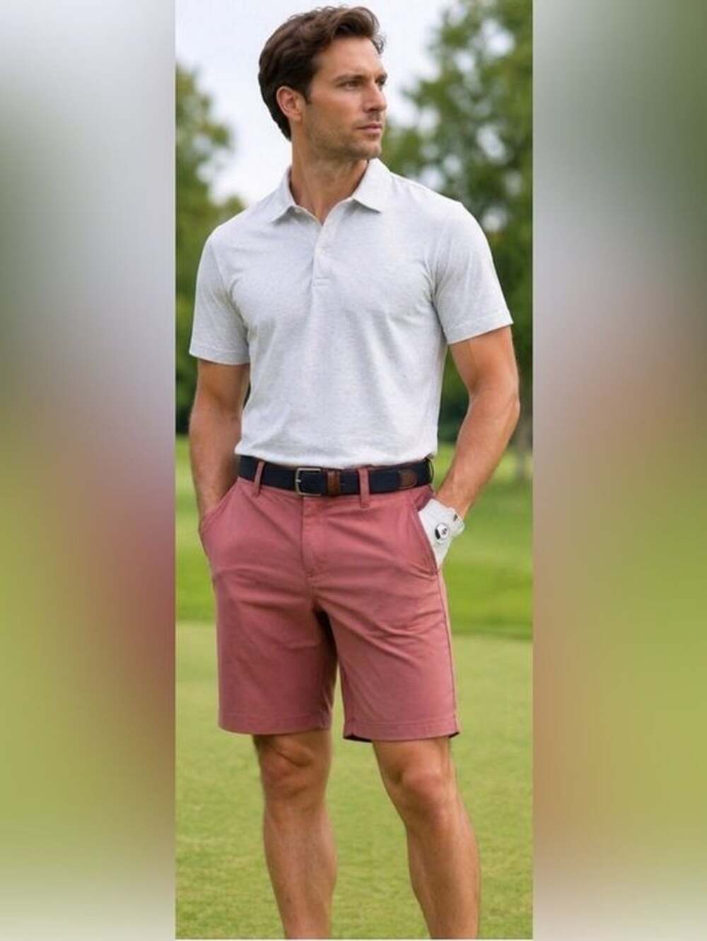 Athleta Performance Stretch Golf Shorts Men’s 34 Pink Salmon Flat Front